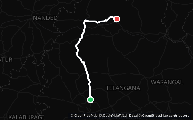 Preview of the Hyderabad to Jannaram and Kawal Tiger Reserve route line