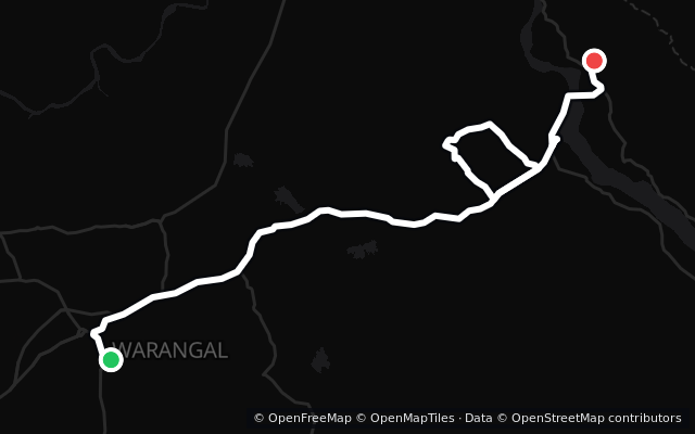 Preview of the Warangal to Bogatha Falls via Medaram and Eturnagaram route line