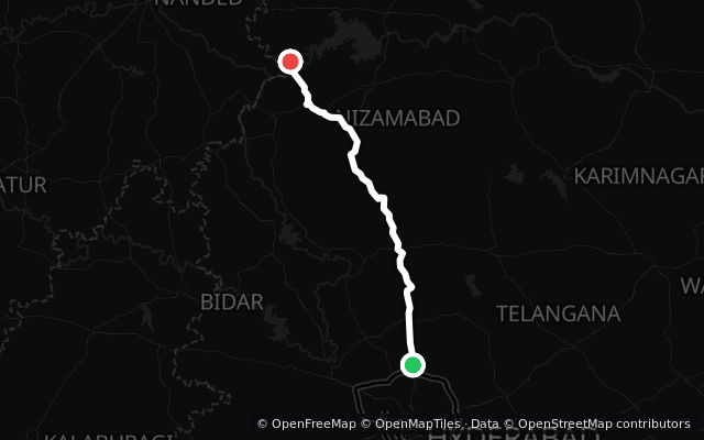 Preview of the Hyderabad to Basara Saraswati Temple route line